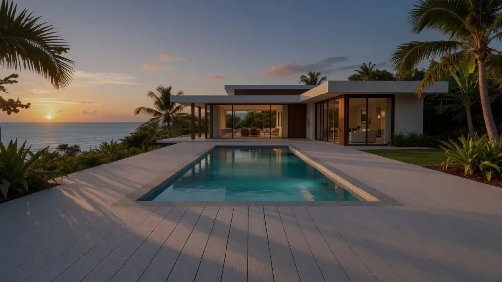 Structure porteuse en aluminium pour terrasse sur terrain en pente, réalisation GT MAT en Martinique