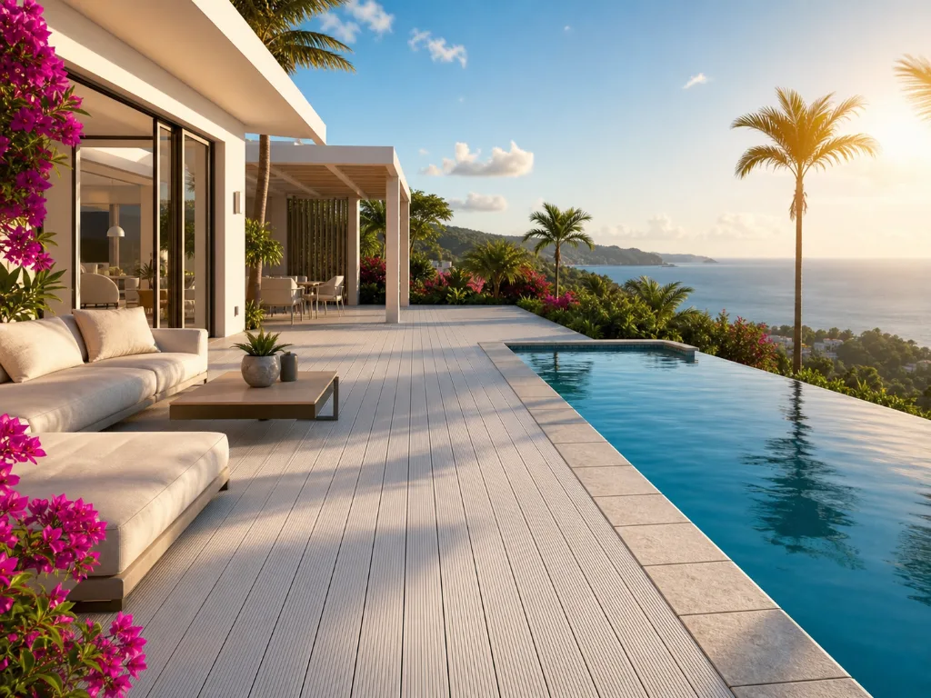 Deck aluminium GT MAT autour d'une piscine — Saint-Barthélemy Deck aluminium autour d'une piscine extérieure — pool house à Saint-Barthélemy