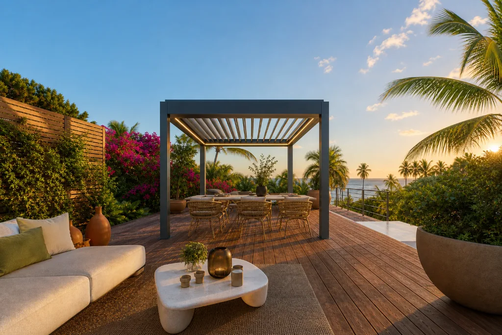 Terrasse et pergola aluminium haut de gamme en Guadeloupe — GT MAT Caraïbes