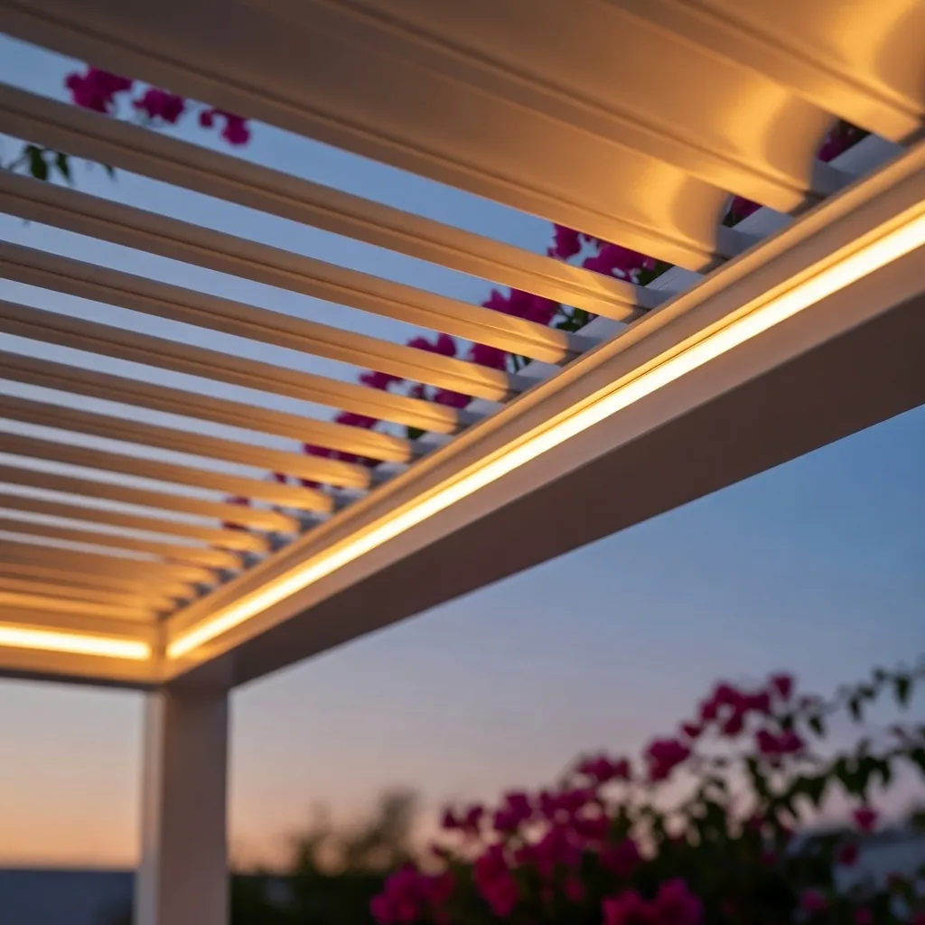 Éclairage LED intégré aux lames d'une pergola aluminium GT MAT