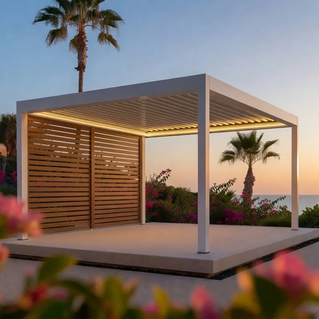 Pergola aluminium avec persiennes, entretien minimal en climat tropical, GT MAT