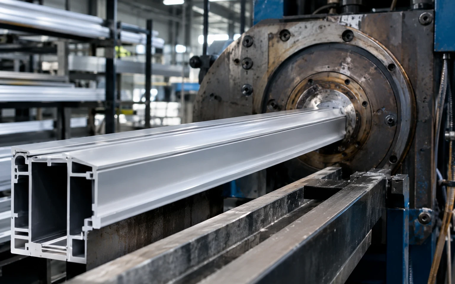 Profilé aluminium en sortie de presse d'extrusion